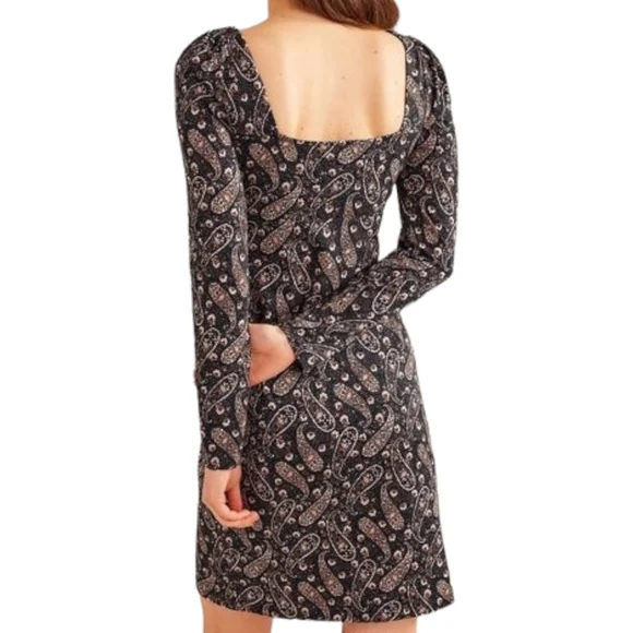 NWT Boden Paisley Fitted Jersey Dress Long Sleeve Sweetheart Neck Size 8R